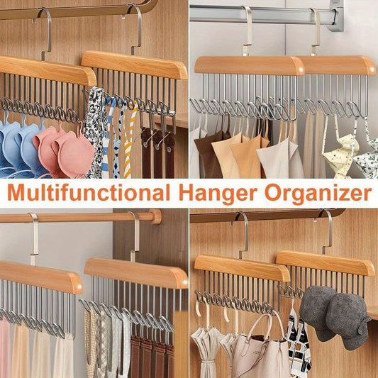 8 Hooks Wooden Clothes Hanger With Tie Rack Belt Hangers with 360°Rotating